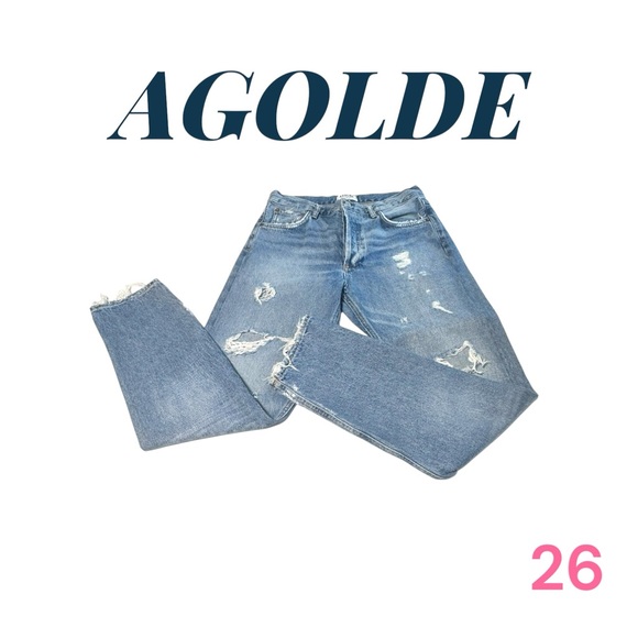 Agolde Women’s Blue Relaxed Fit Jeans 26 Vintage-Inspired Denim Distressed - Picture 1 of 12